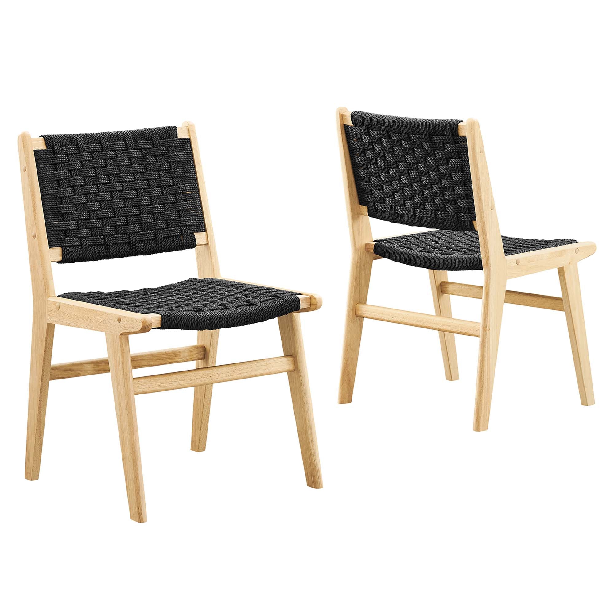 Saoirse Woven Rope Wood Dining Side Chair Set of 2 - Natural Black