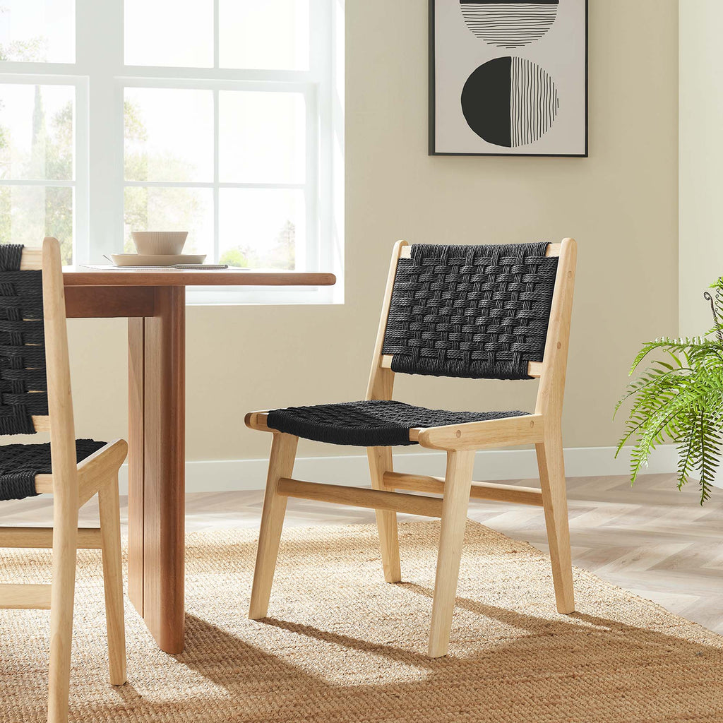 Saoirse Woven Rope Wood Dining Side Chair Set of 2 - Natural Black