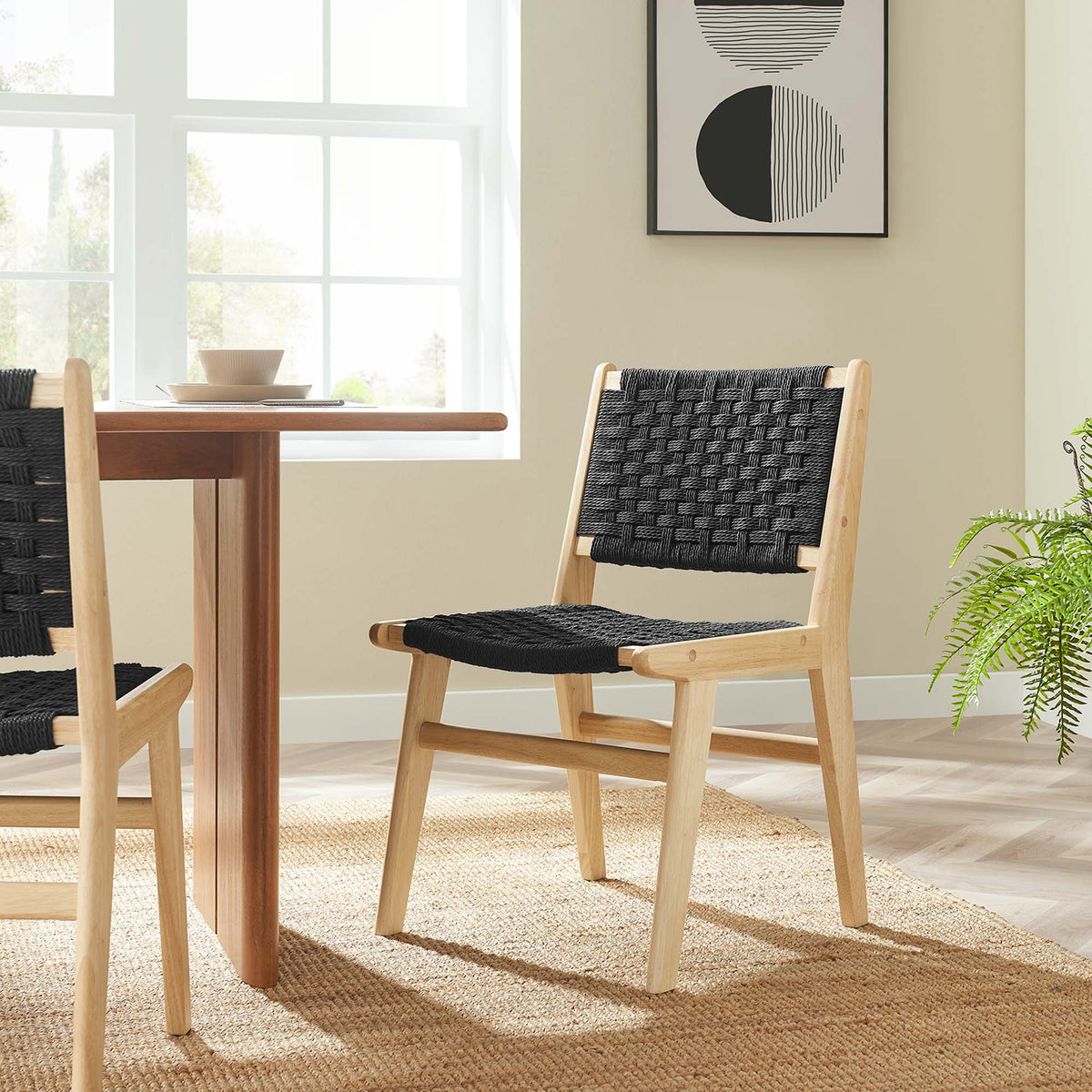 Saoirse Woven Rope Wood Dining Side Chair Set of 2 - Natural Black