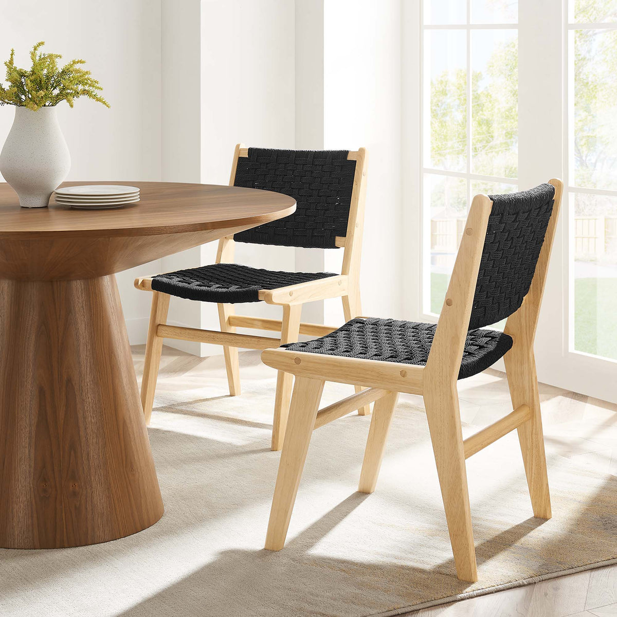 Saoirse Woven Rope Wood Dining Side Chair Set of 2 - Natural Black