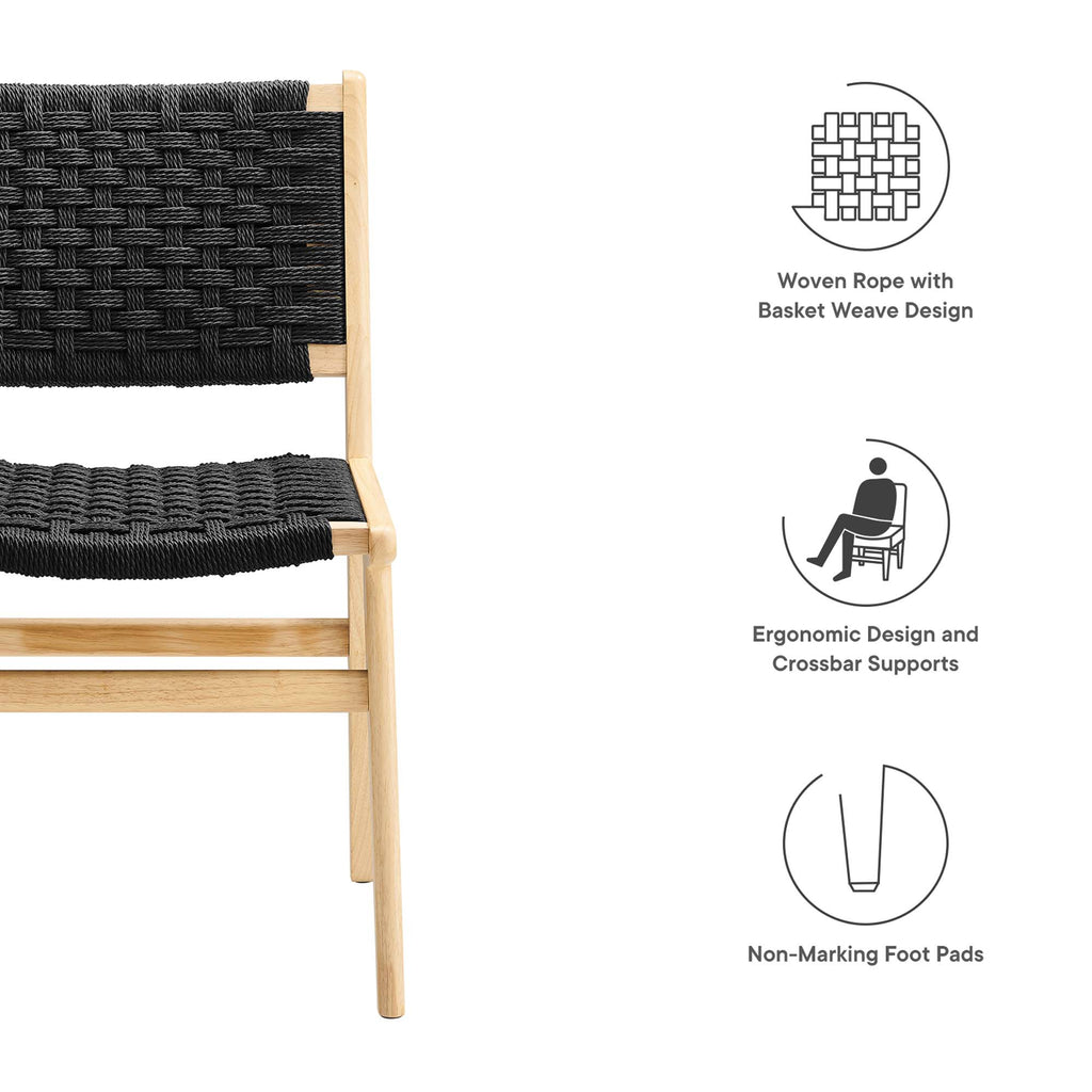 Saoirse Woven Rope Wood Dining Side Chair Set of 2 - Natural Black
