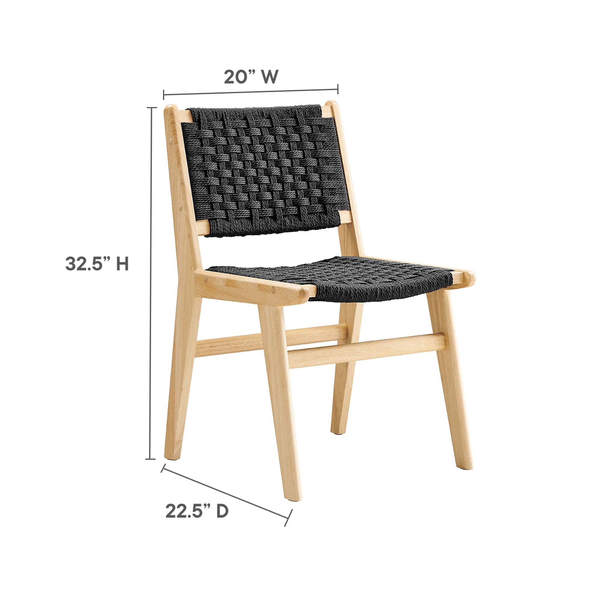 Saoirse Woven Rope Wood Dining Side Chair Set of 2 - Natural Black