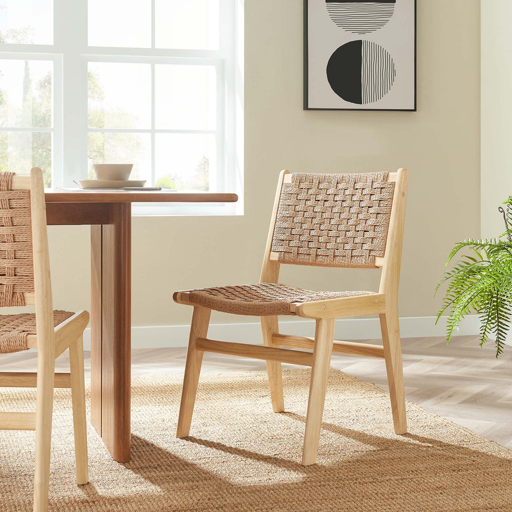 Saoirse Woven Rope Wood Dining Side Chair Set of 2 - Natural Natural