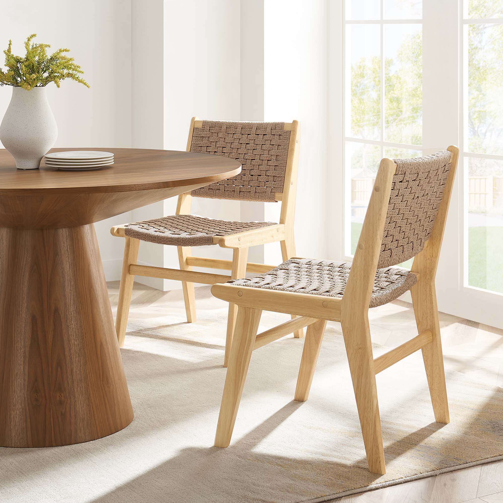 Saoirse Woven Rope Wood Dining Side Chair Set of 2 - Natural Natural
