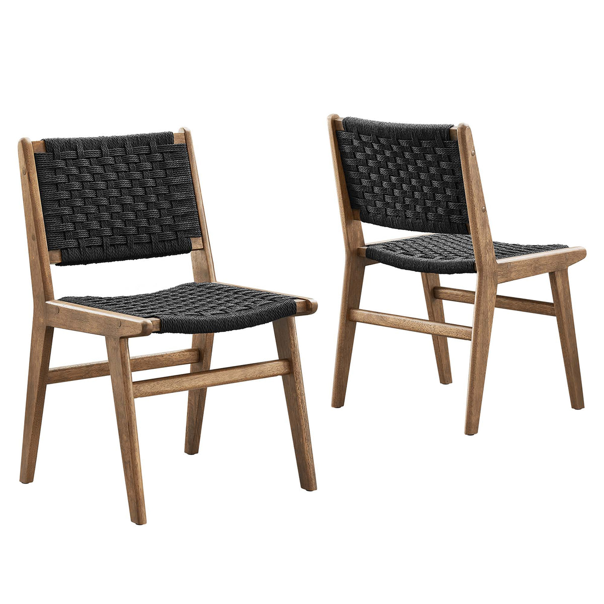Saoirse Woven Rope Wood Dining Side Chair Set of 2 - Walnutt Black