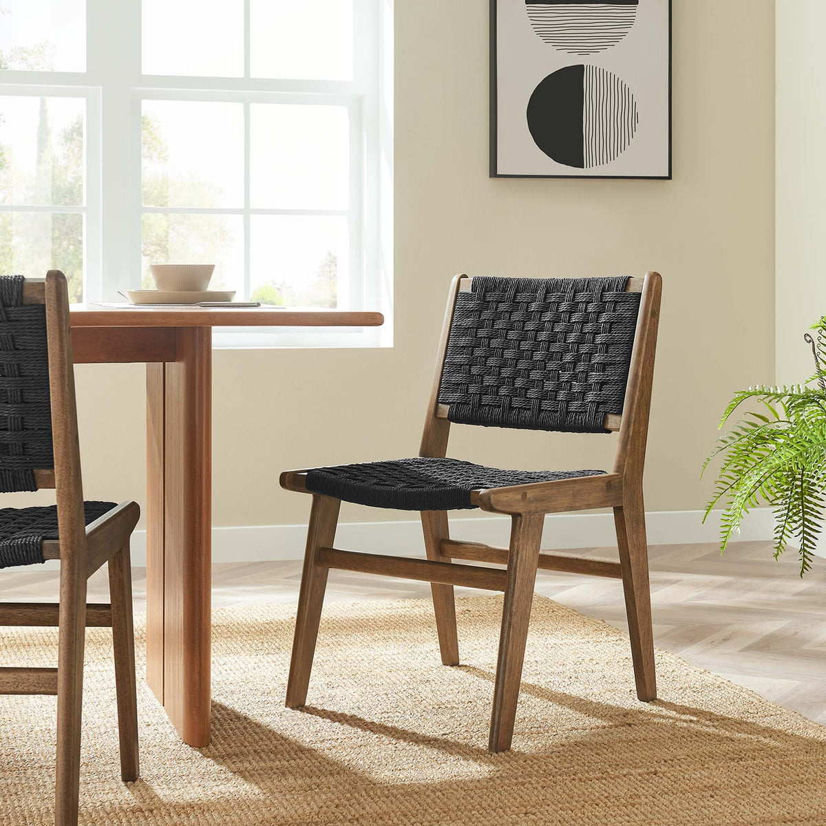 Saoirse Woven Rope Wood Dining Side Chair Set of 2 - Walnutt Black