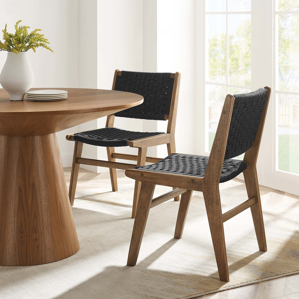 Saoirse Woven Rope Wood Dining Side Chair Set of 2 - Walnutt Black