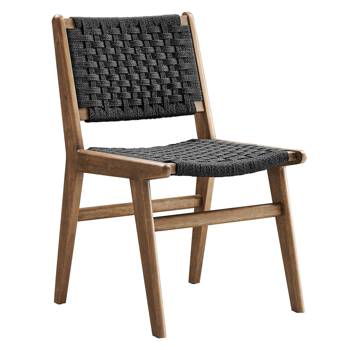 Saoirse Woven Rope Wood Dining Side Chair Set of 2 - Walnutt Black
