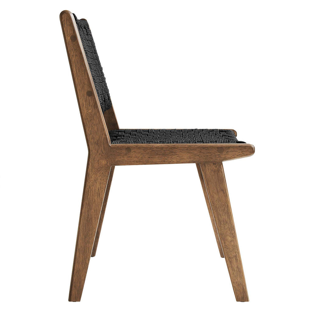 Saoirse Woven Rope Wood Dining Side Chair Set of 2 - Walnutt Black