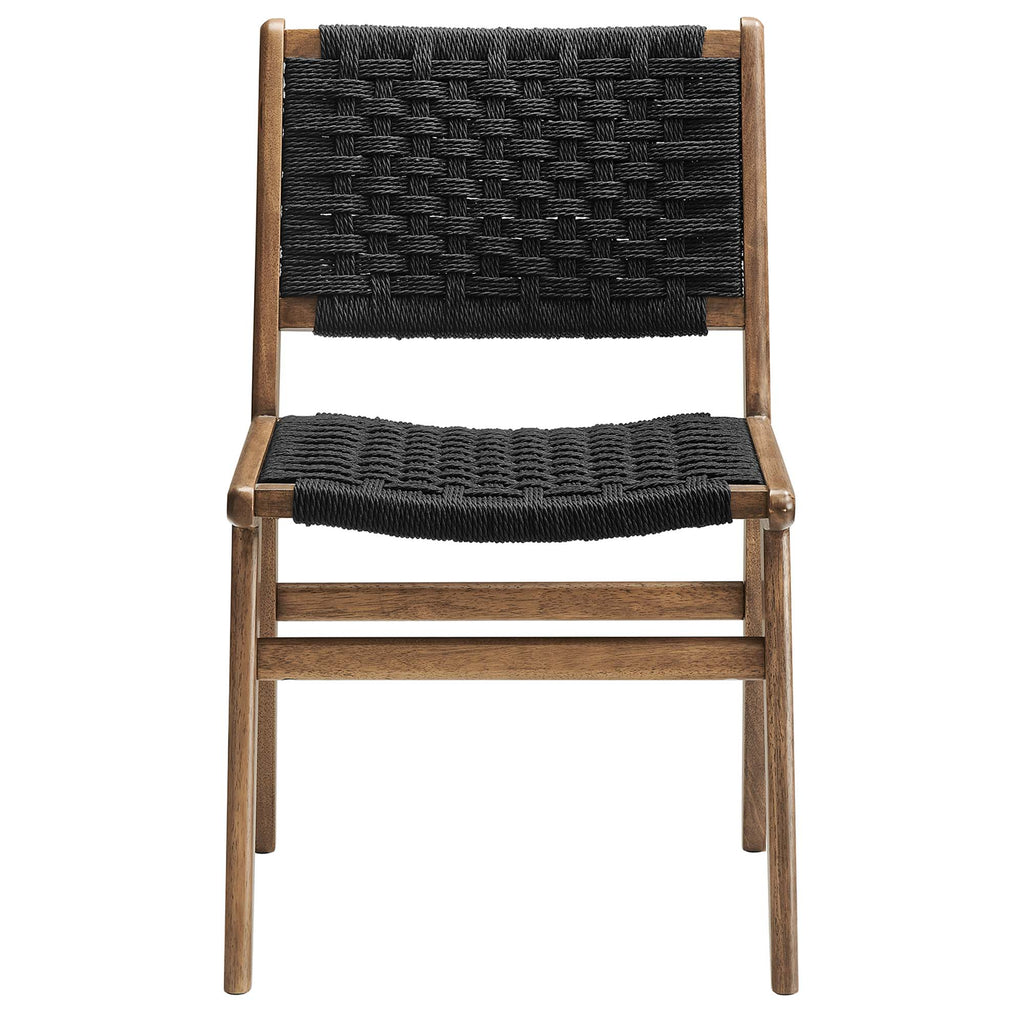 Saoirse Woven Rope Wood Dining Side Chair Set of 2 - Walnutt Black