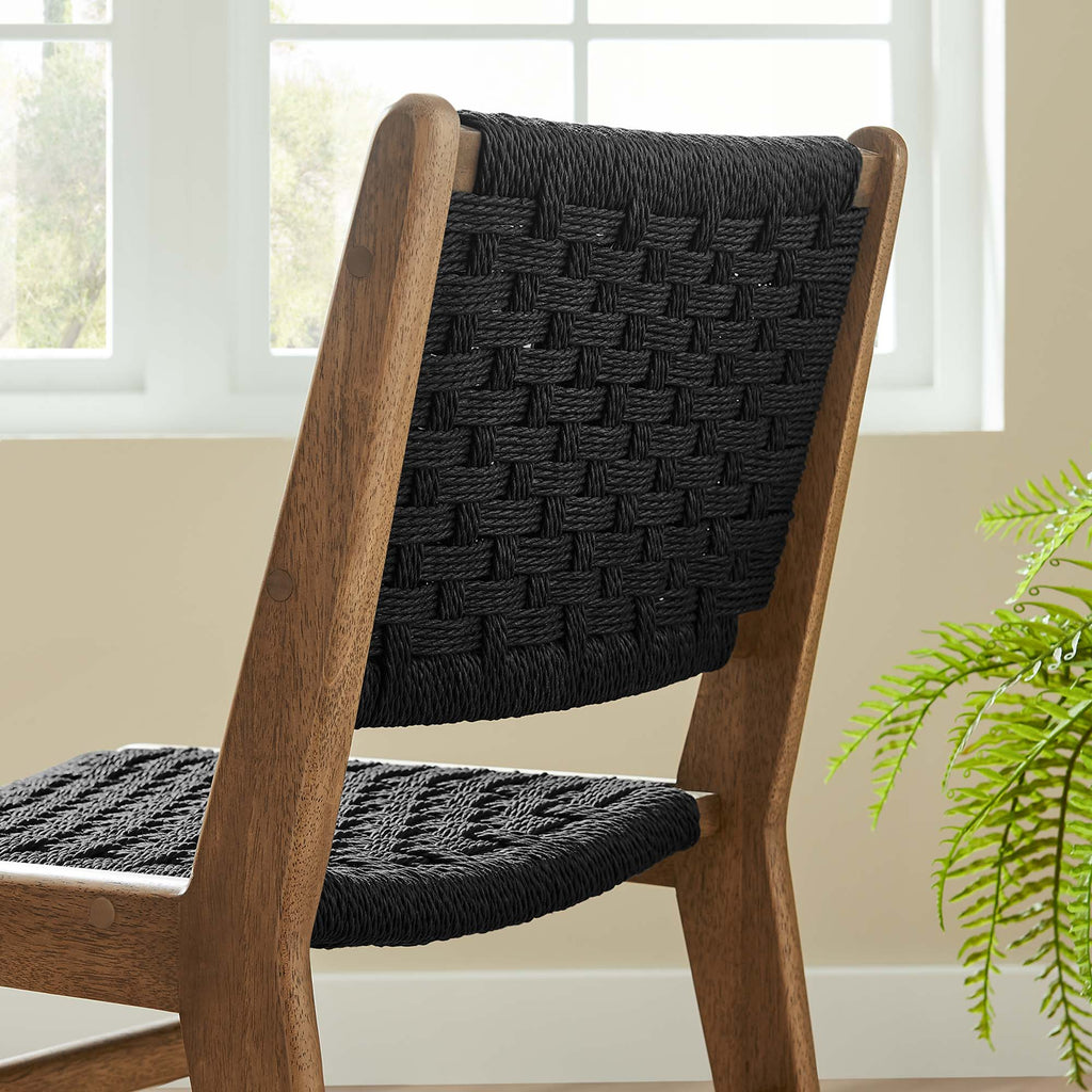Saoirse Woven Rope Wood Dining Side Chair Set of 2 - Walnutt Black