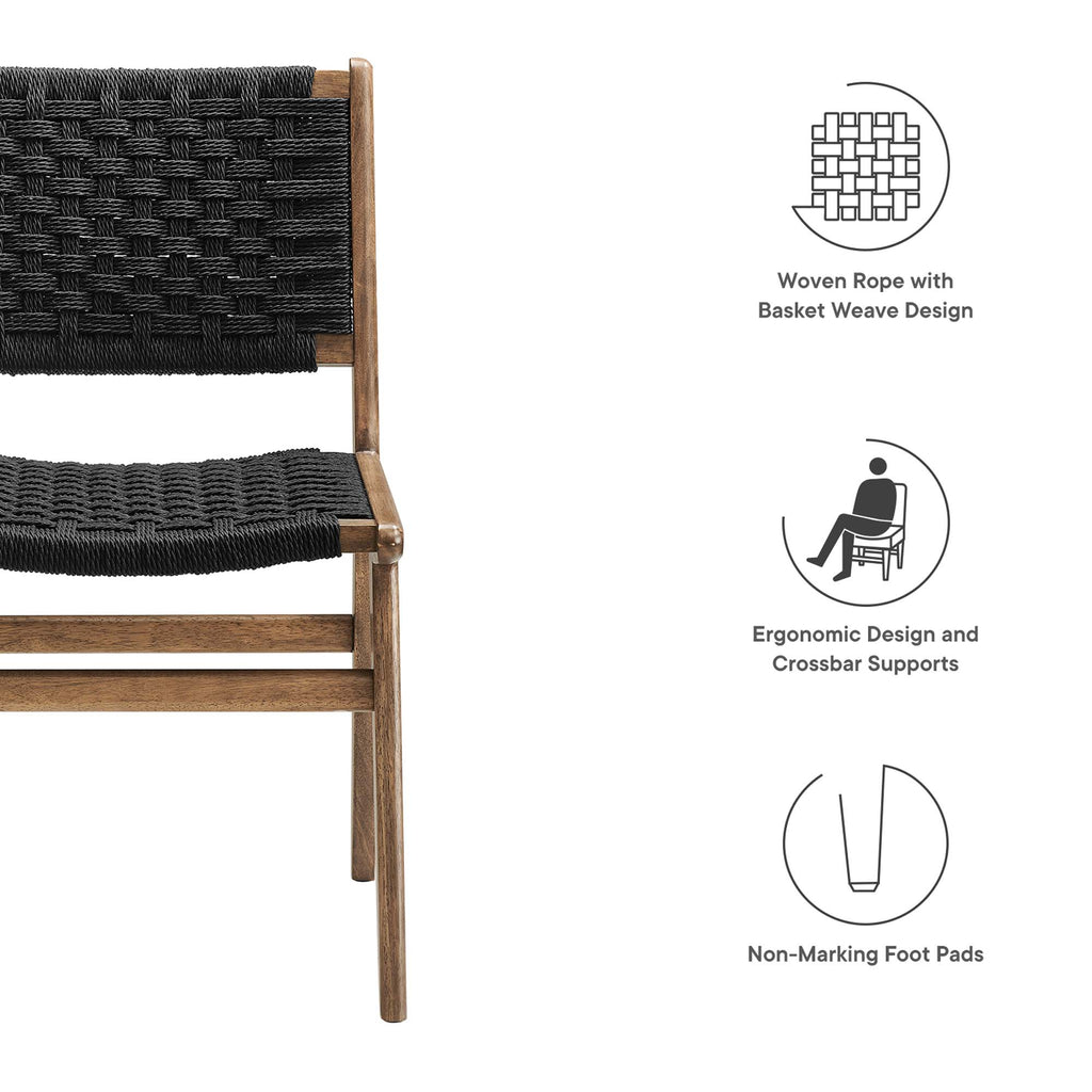 Saoirse Woven Rope Wood Dining Side Chair Set of 2 - Walnutt Black