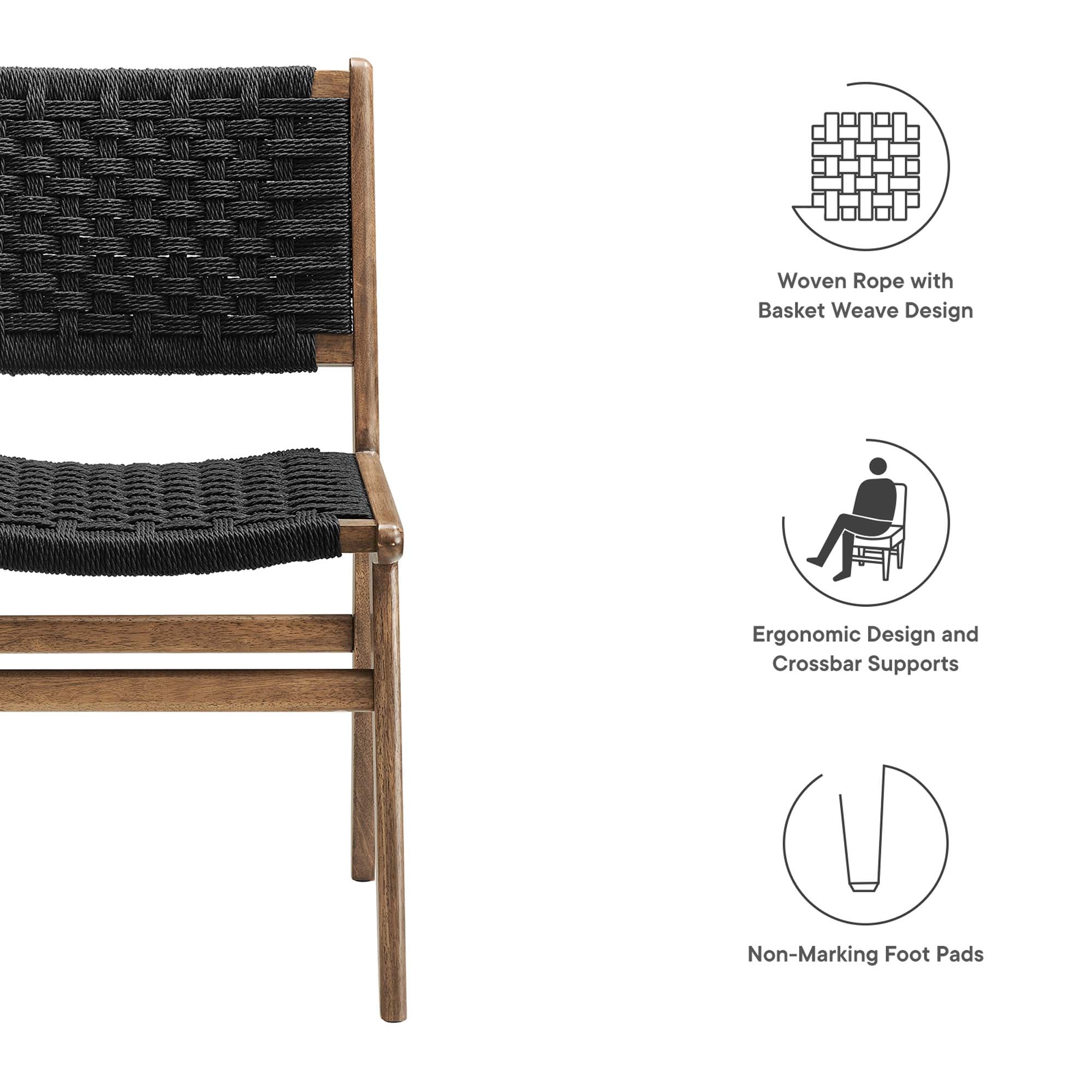 Saoirse Woven Rope Wood Dining Side Chair Set of 2 - Walnutt Black
