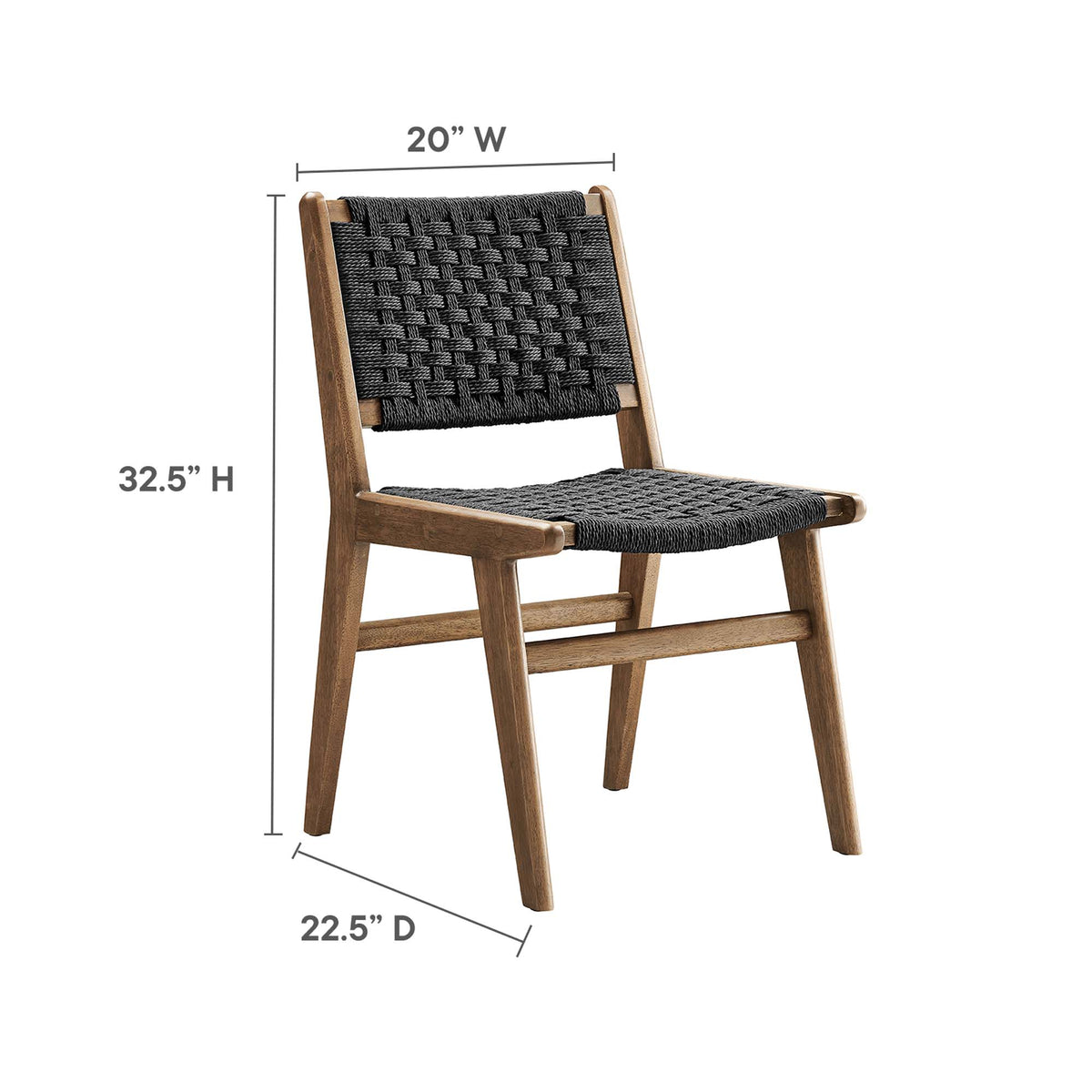 Saoirse Woven Rope Wood Dining Side Chair Set of 2 - Walnutt Black