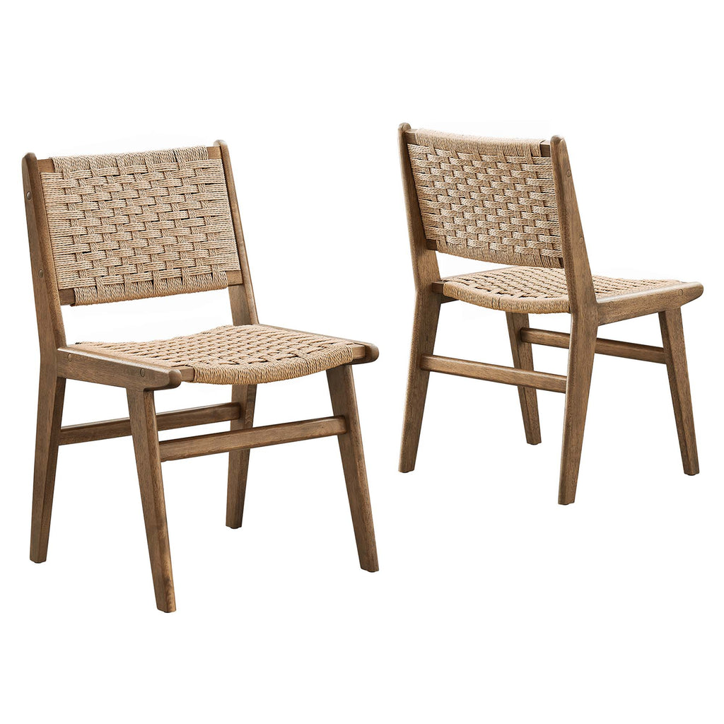 Saoirse Woven Rope Wood Dining Side Chair Set of 2 - Walnut Natural