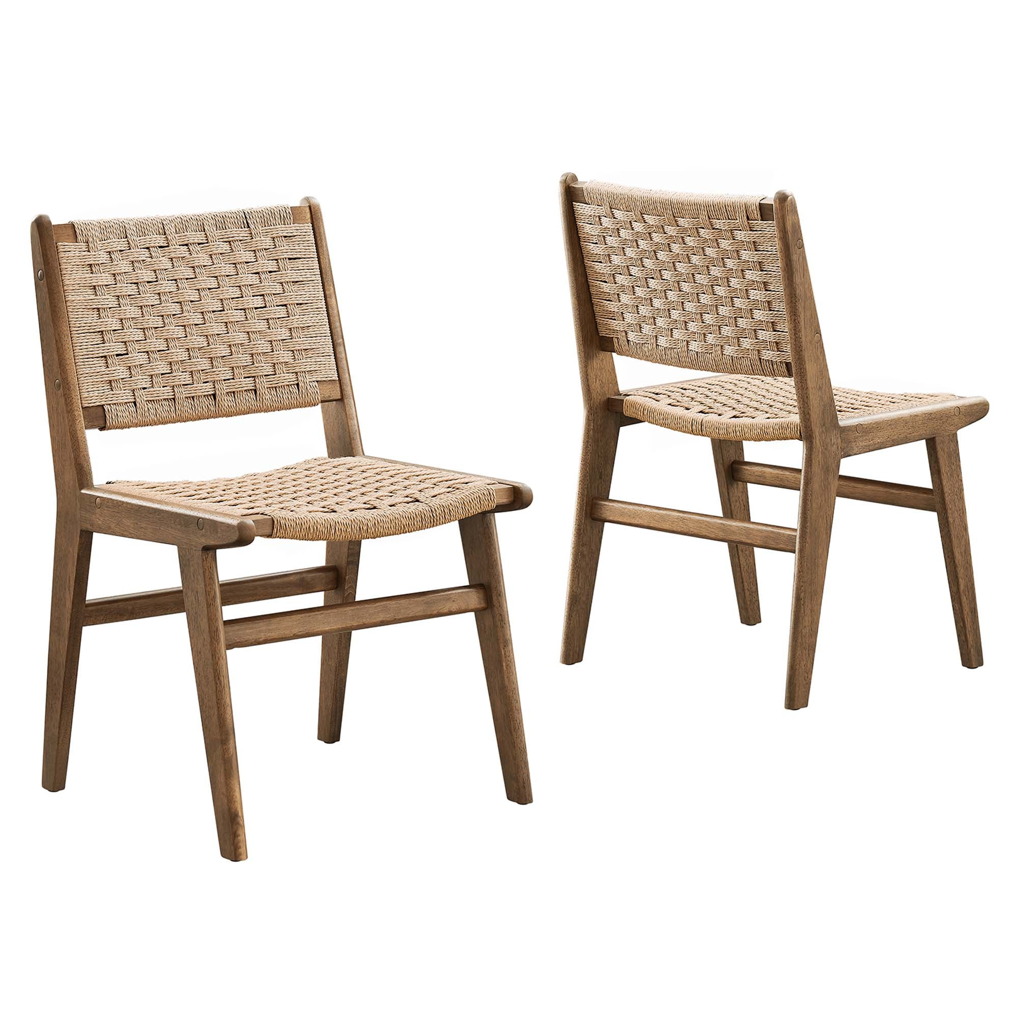 Saoirse Woven Rope Wood Dining Side Chair Set of 2 - Walnut Natural