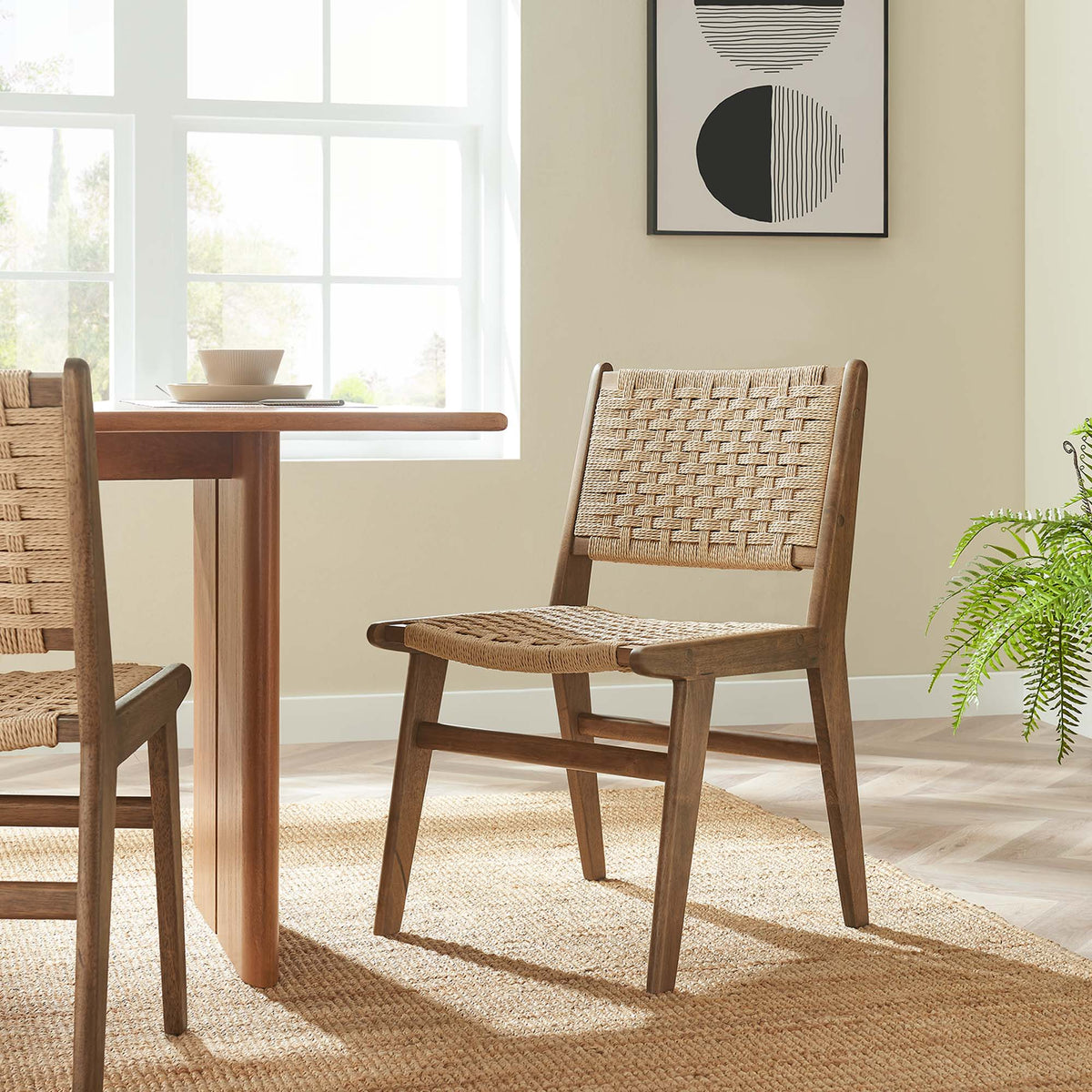 Saoirse Woven Rope Wood Dining Side Chair Set of 2 - Walnut Natural