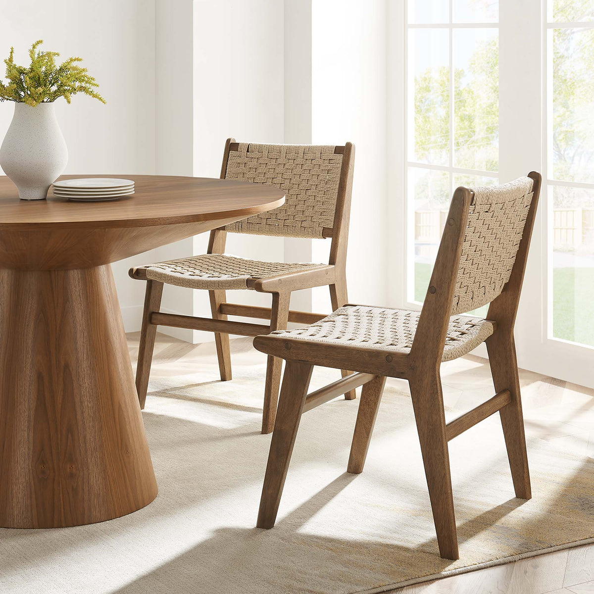 Saoirse Woven Rope Wood Dining Side Chair Set of 2 - Walnut Natural