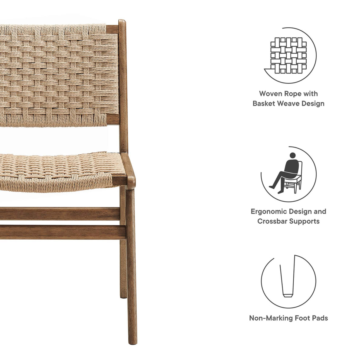 Saoirse Woven Rope Wood Dining Side Chair Set of 2 - Walnut Natural