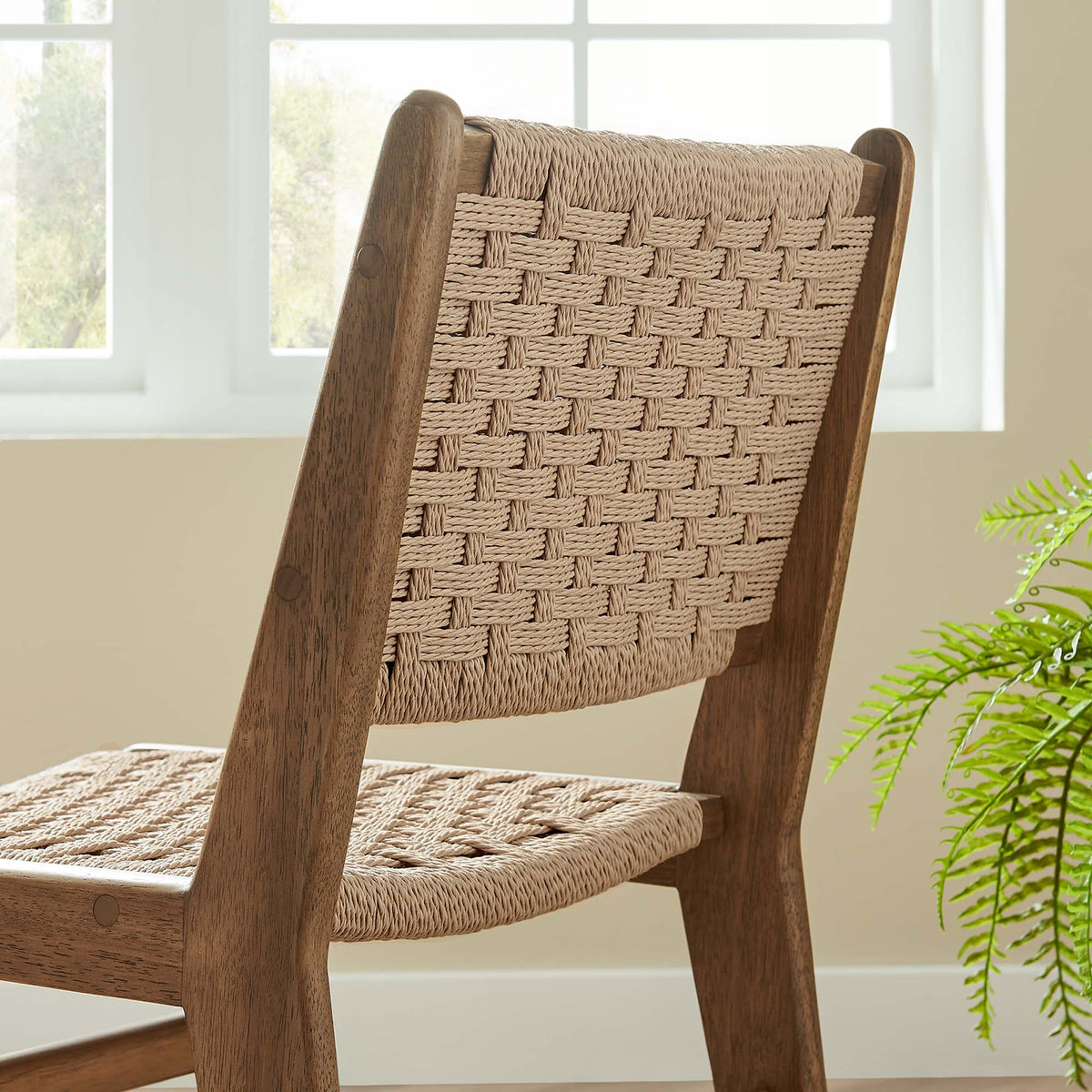 Saoirse Woven Rope Wood Dining Side Chair Set of 2 - Walnut Natural