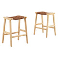 Saoirse Faux Leather Wood Counter Stool Set of 2 - Natural Brown