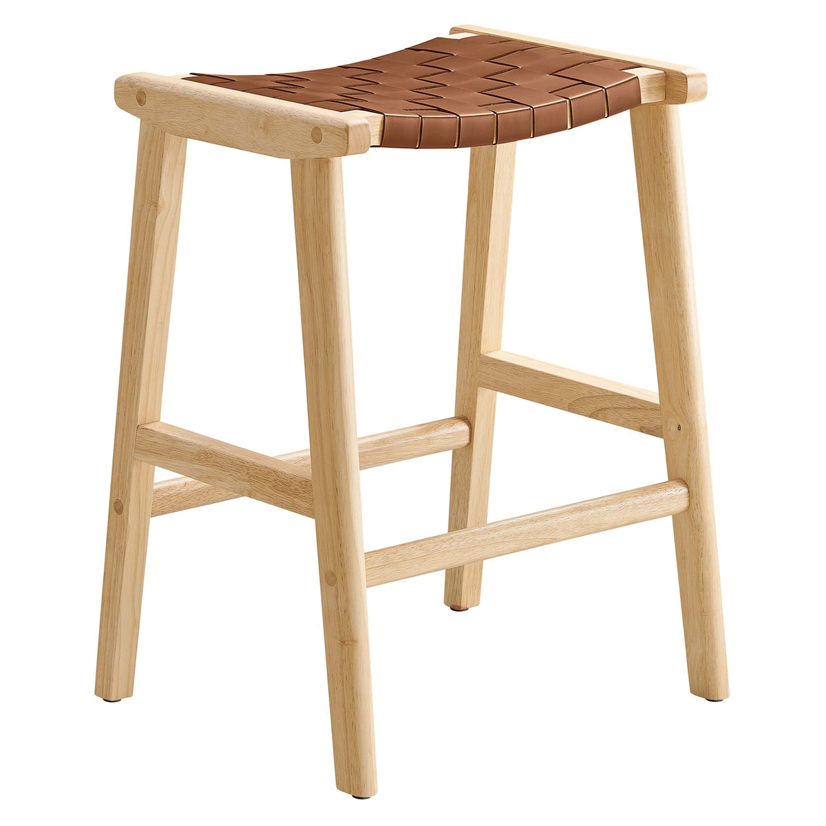 Saoirse Faux Leather Wood Counter Stool Set of 2 - Natural Brown