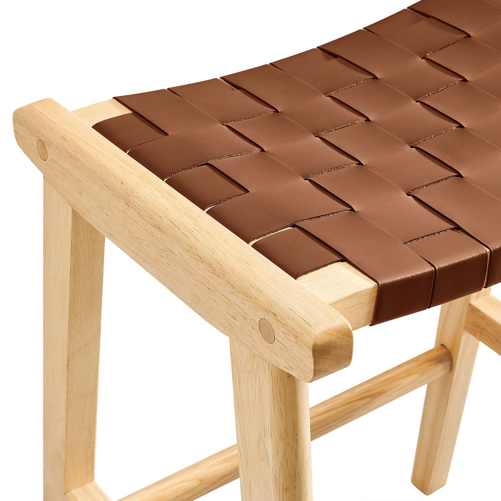 Saoirse Faux Leather Wood Counter Stool Set of 2 - Natural Brown
