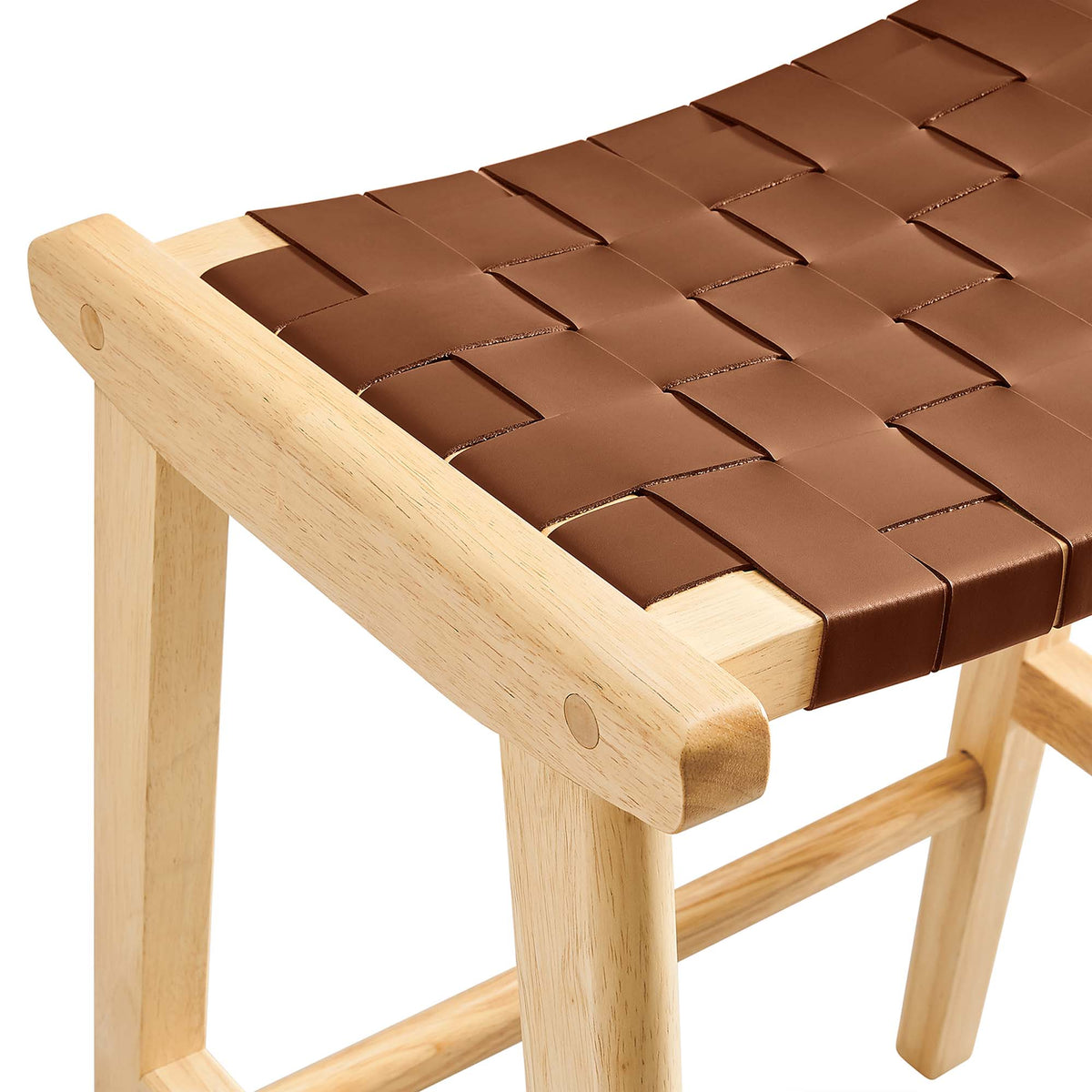 Saoirse Faux Leather Wood Counter Stool Set of 2 - Natural Brown