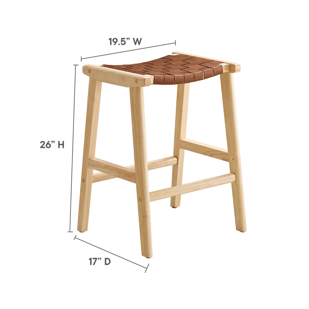 Saoirse Faux Leather Wood Counter Stool Set of 2 - Natural Brown