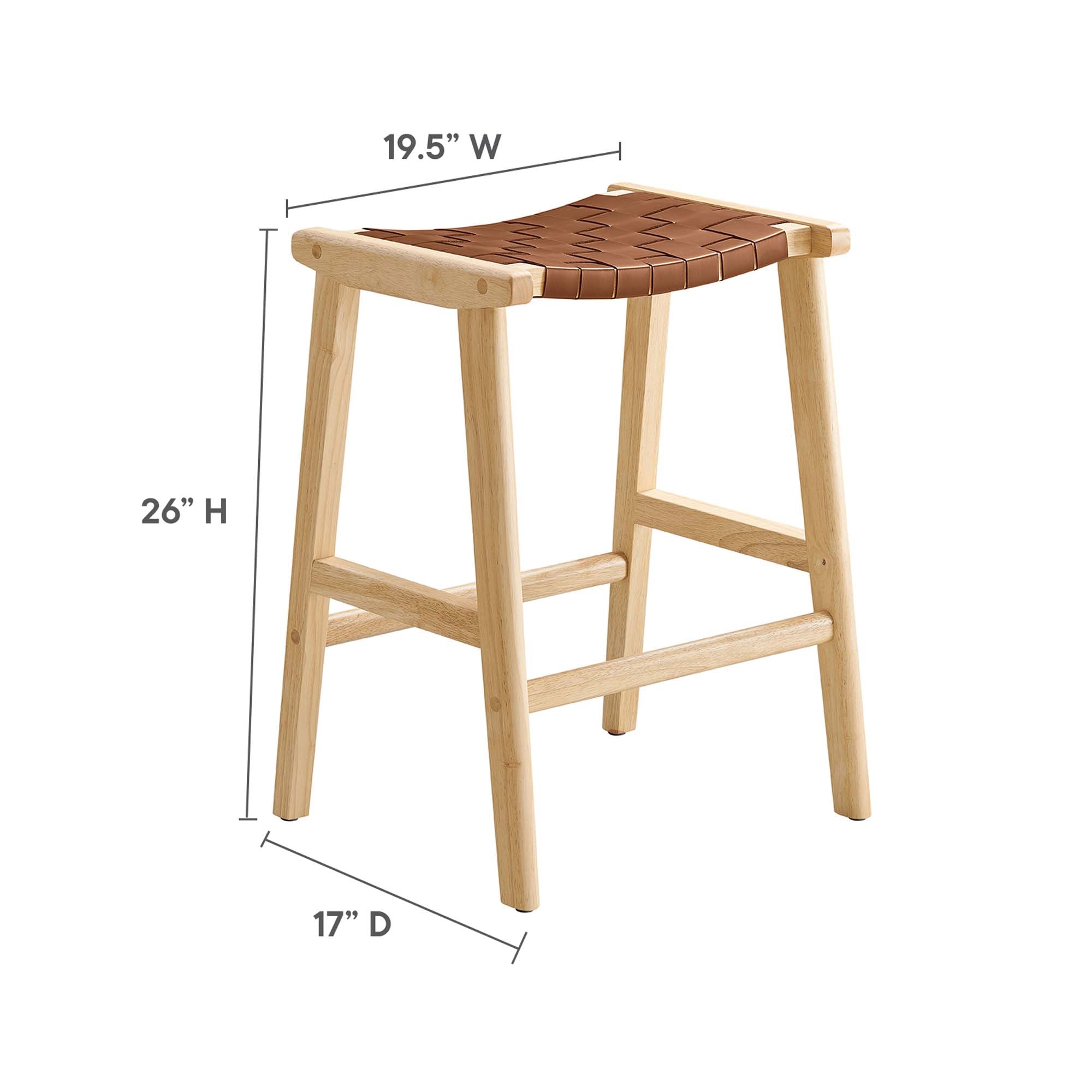 Saoirse Faux Leather Wood Counter Stool Set of 2 - Natural Brown