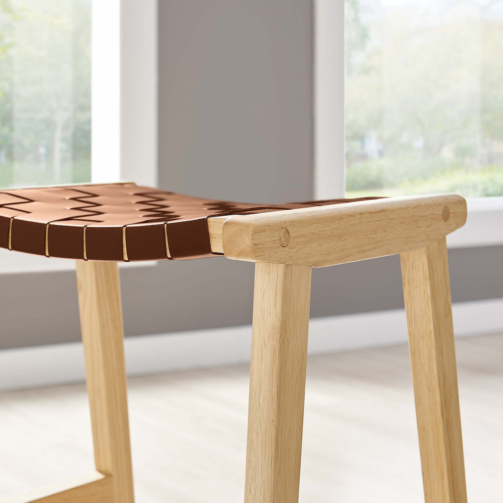 Saoirse Faux Leather Wood Counter Stool Set of 2 - Natural Brown