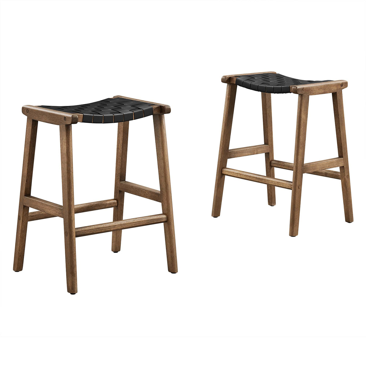 Saoirse Faux Leather Wood Counter Stool Set of 2 - Walnut Black