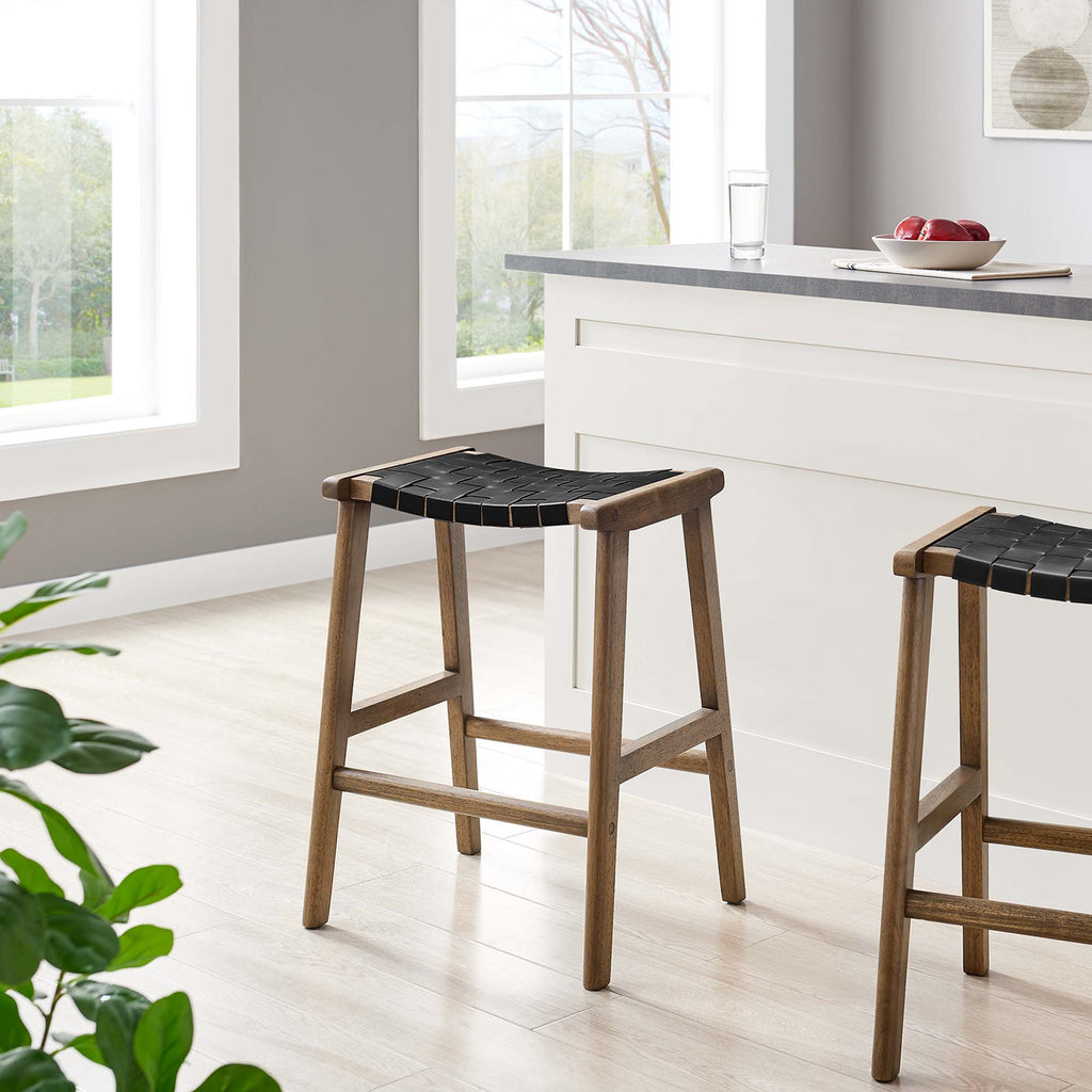Saoirse Faux Leather Wood Counter Stool Set of 2 - Walnut Black