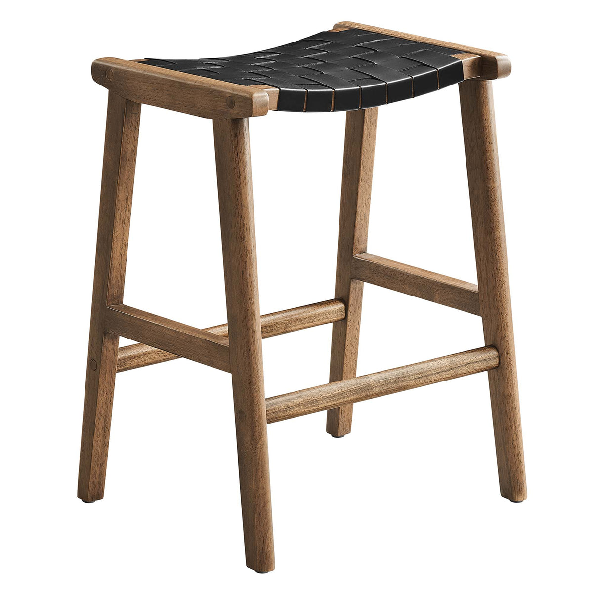 Saoirse Faux Leather Wood Counter Stool Set of 2 - Walnut Black