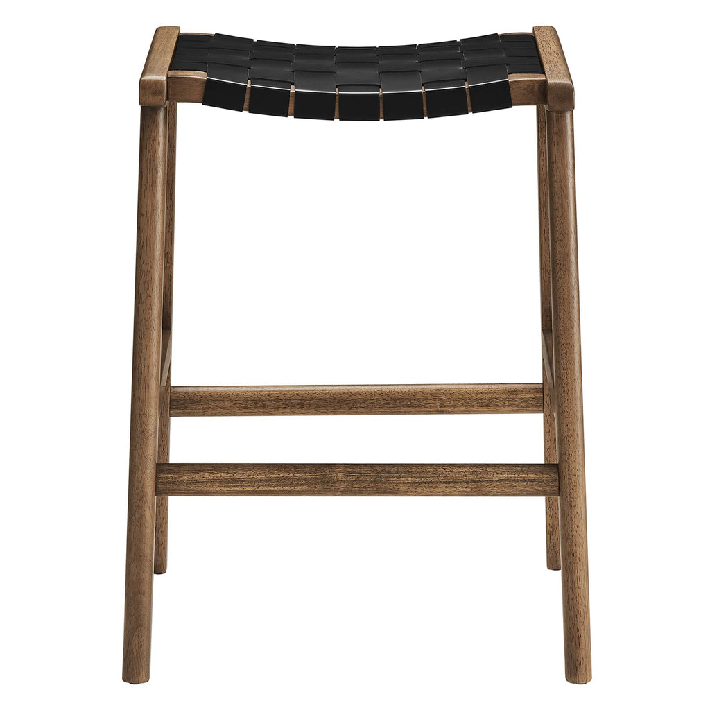 Saoirse Faux Leather Wood Counter Stool Set of 2 - Walnut Black