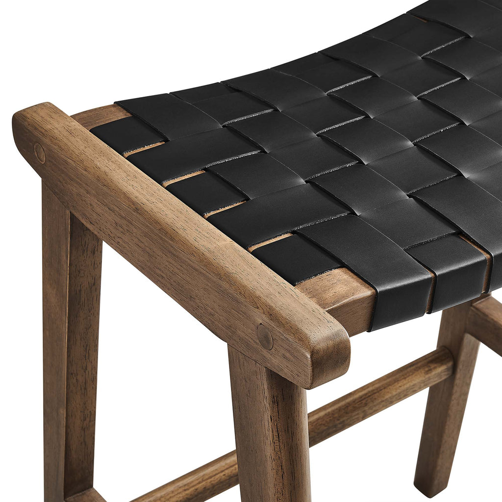 Saoirse Faux Leather Wood Counter Stool Set of 2 - Walnut Black