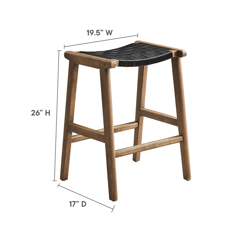 Saoirse Faux Leather Wood Counter Stool Set of 2 - Walnut Black