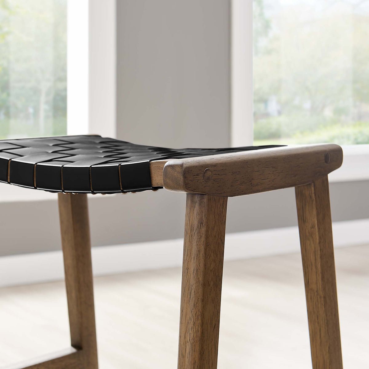 Saoirse Faux Leather Wood Counter Stool Set of 2 - Walnut Black