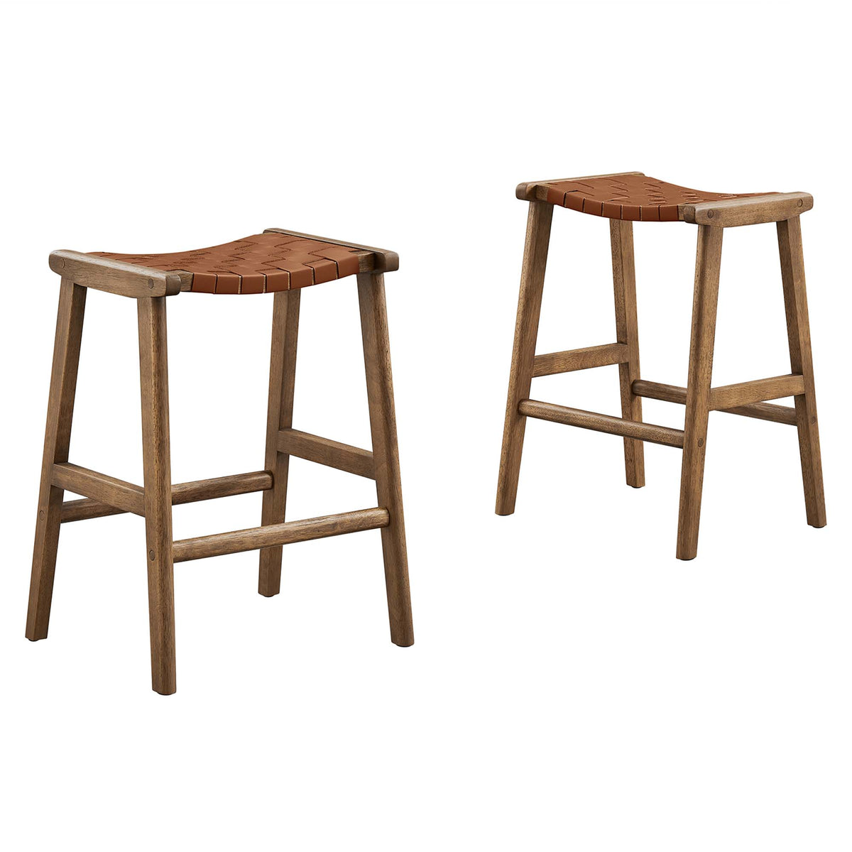 Saoirse Faux Leather Wood Counter Stool Set of 2 - Walnut Brown