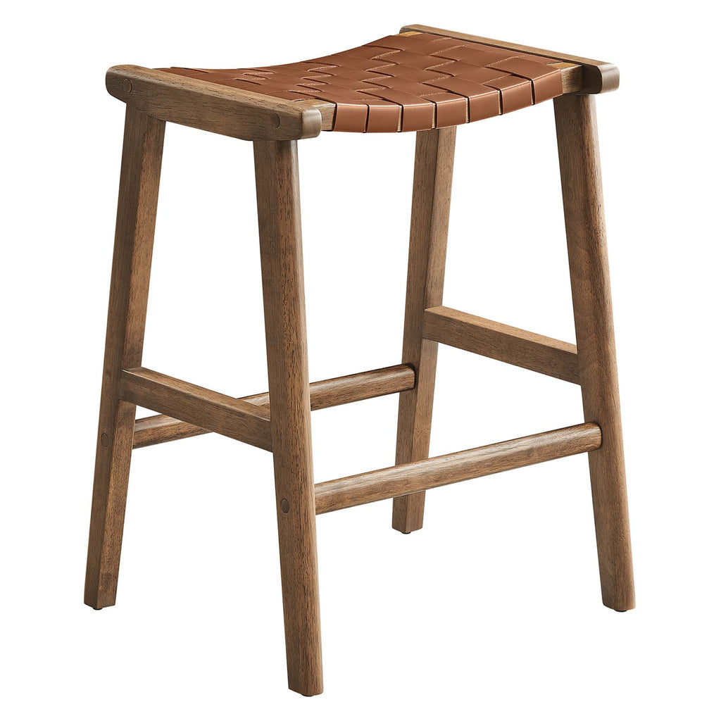 Saoirse Faux Leather Wood Counter Stool Set of 2 - Walnut Brown