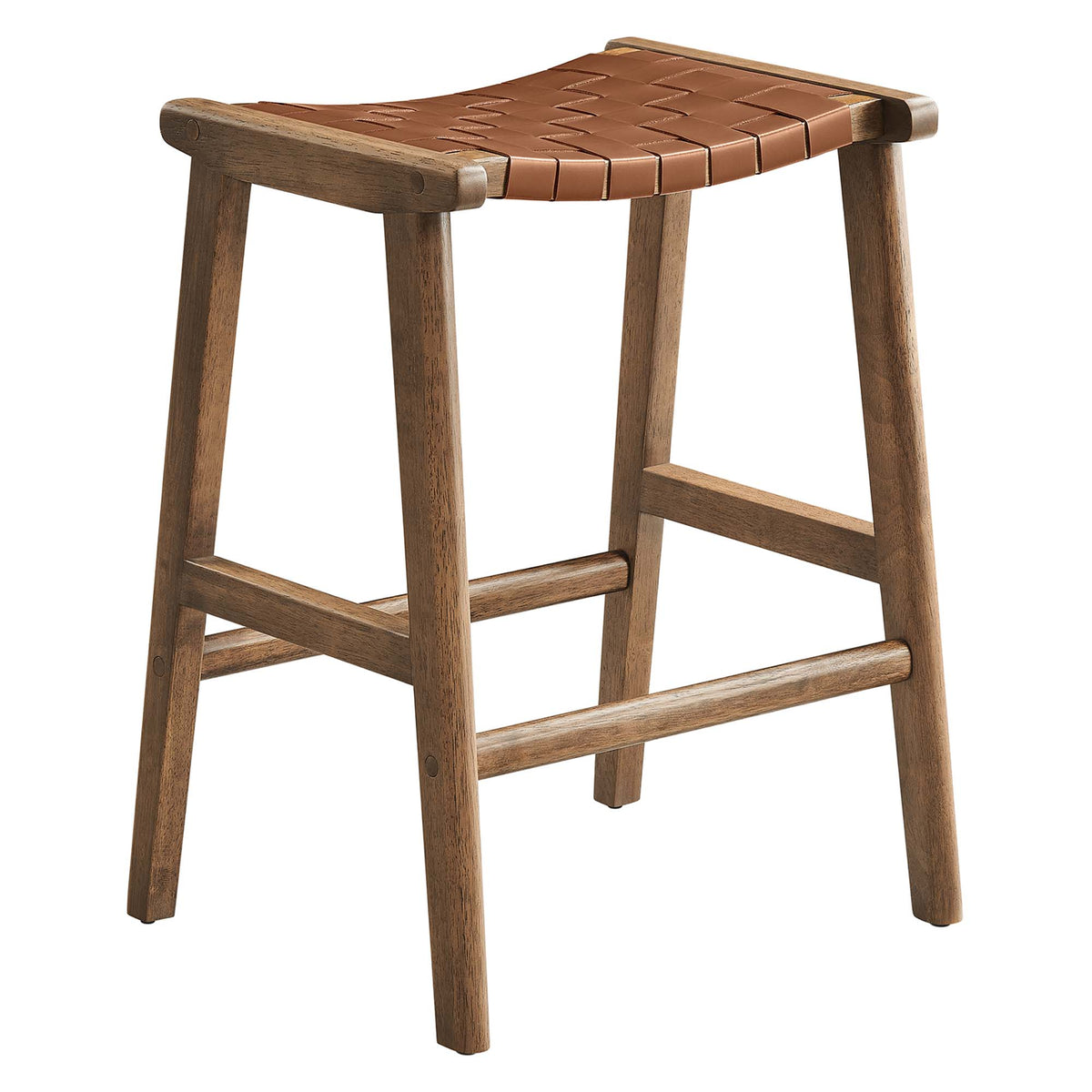 Saoirse Faux Leather Wood Counter Stool Set of 2 - Walnut Brown