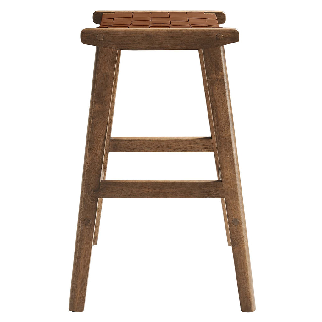 Saoirse Faux Leather Wood Counter Stool Set of 2 - Walnut Brown