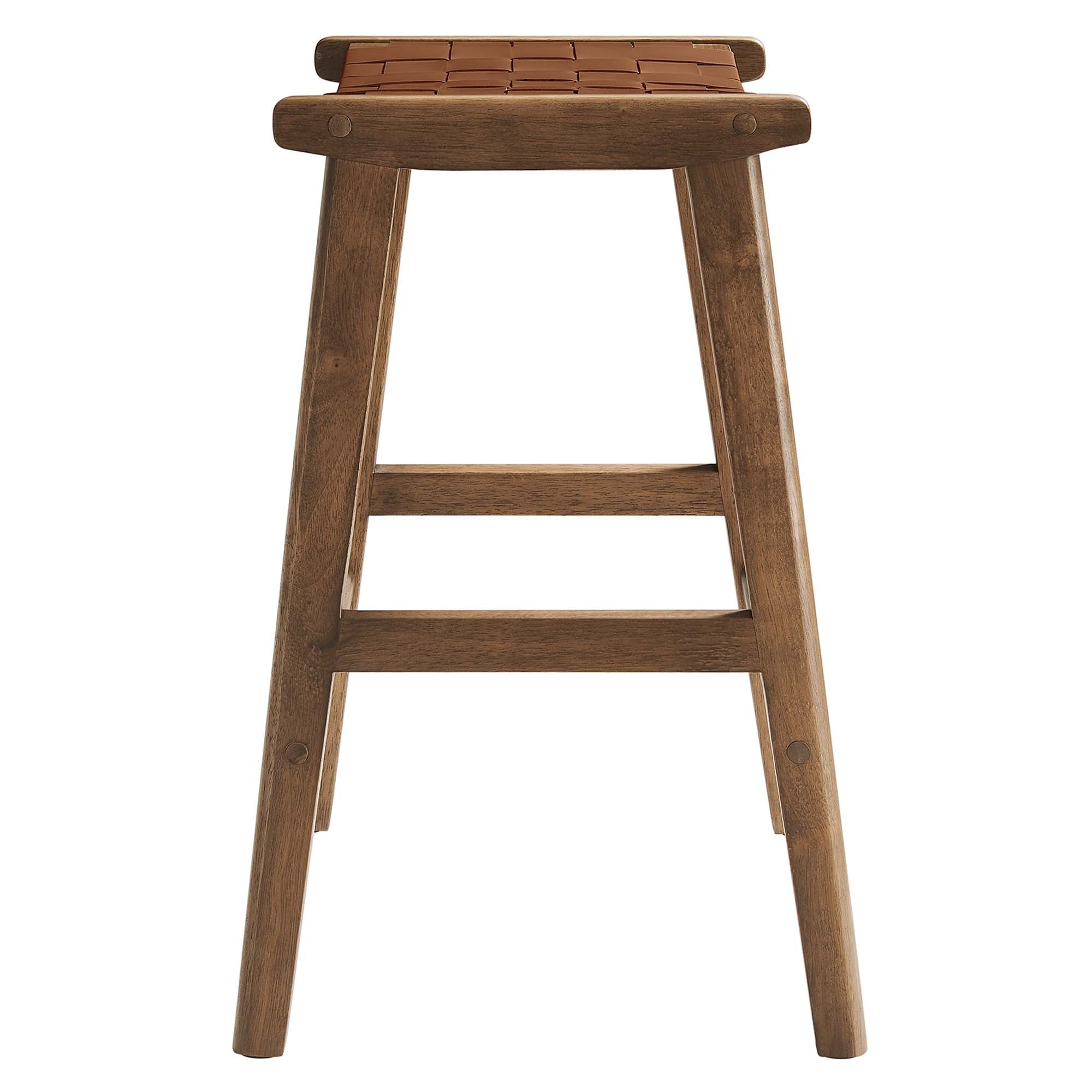 Saoirse Faux Leather Wood Counter Stool Set of 2 - Walnut Brown