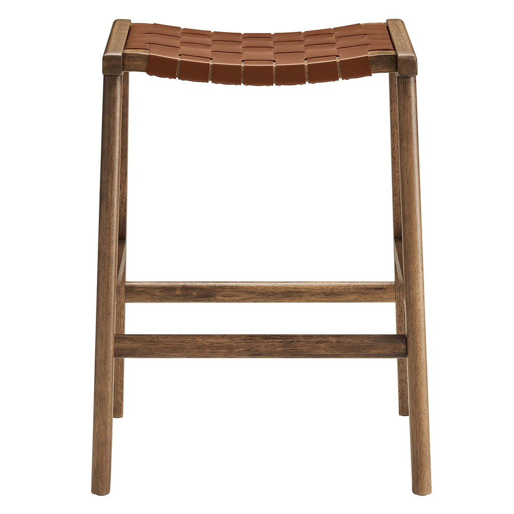 Saoirse Faux Leather Wood Counter Stool Set of 2 - Walnut Brown
