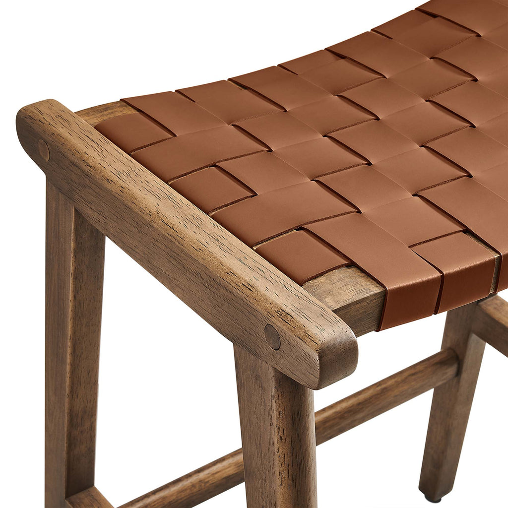Saoirse Faux Leather Wood Counter Stool Set of 2 - Walnut Brown