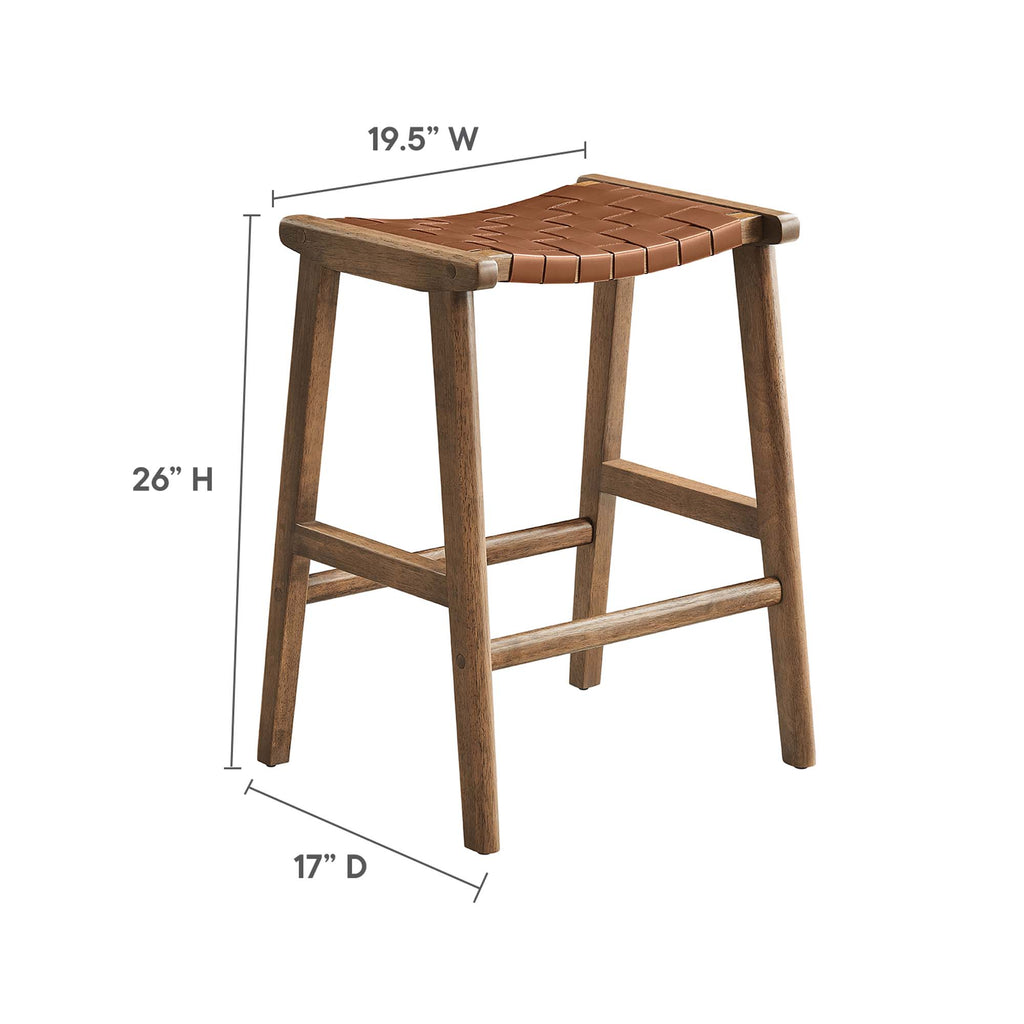 Saoirse Faux Leather Wood Counter Stool Set of 2 - Walnut Brown