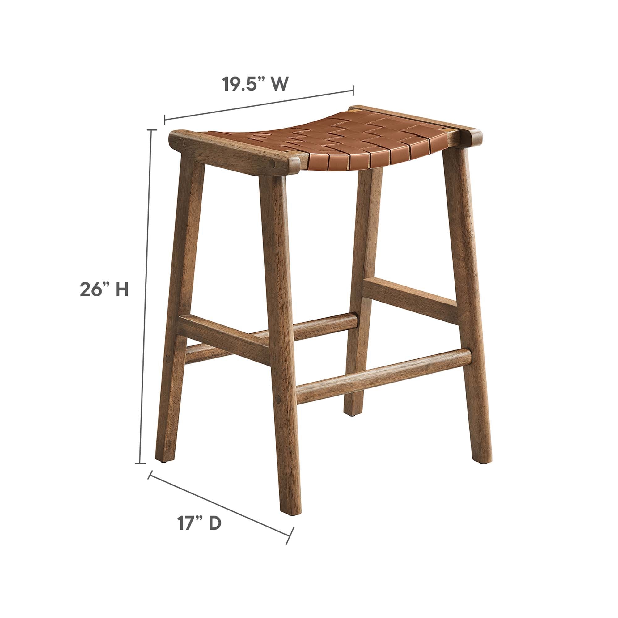 Saoirse Faux Leather Wood Counter Stool Set of 2 - Walnut Brown