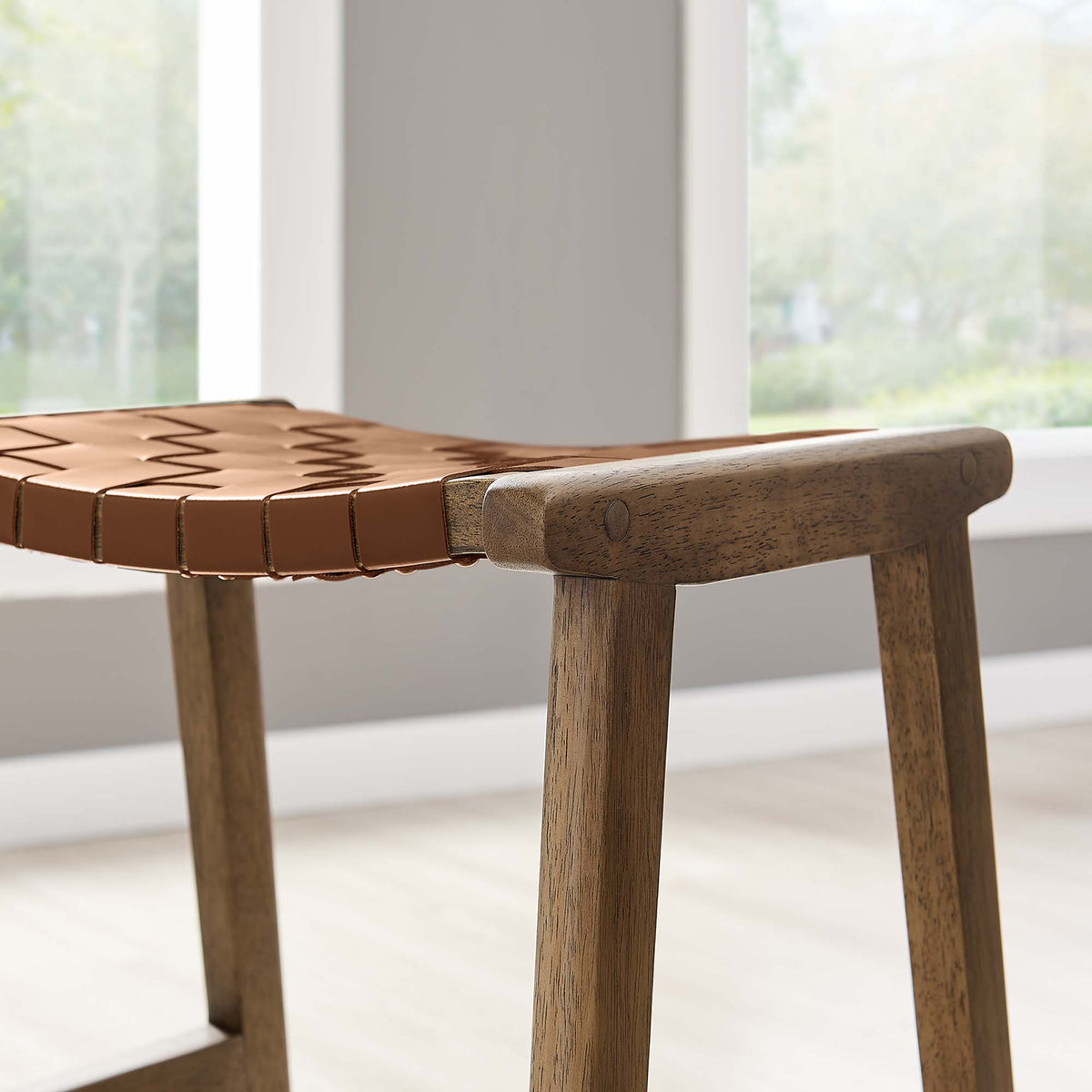Saoirse Faux Leather Wood Counter Stool Set of 2 - Walnut Brown