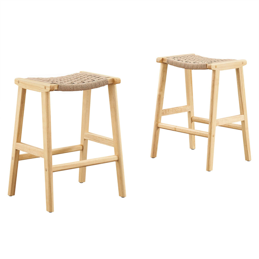 Saoirse Woven Rope Wood Counter Stool Set of 2 - Natural Natural