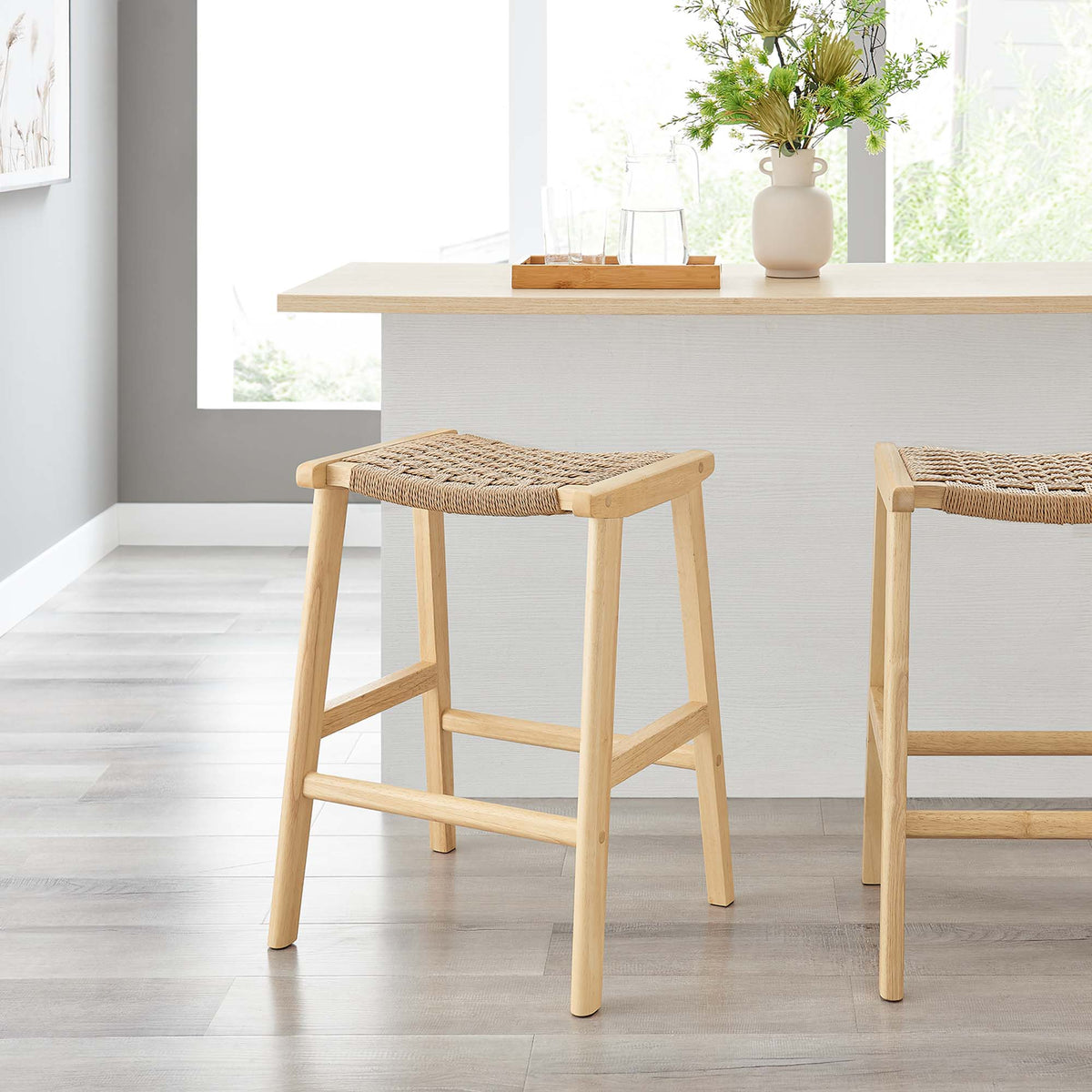 Saoirse Woven Rope Wood Counter Stool Set of 2 - Natural Natural